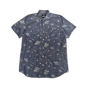 Corona Extra‎ Mens Blue Cotton Short Sleeve Logo Button Down Shirt Large B011
